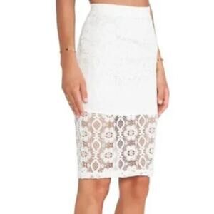 Lovers + Friends Jet Set Midi Lace Skirt in White NWT Size Large